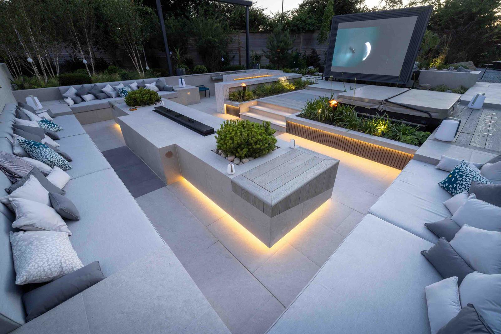 Outdoor seating area  including TV, outdoor bar and hot tub