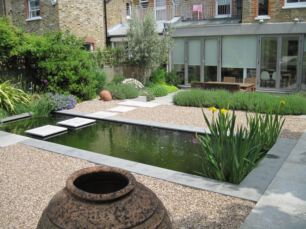 Formal pond with 'floating' stepping stones