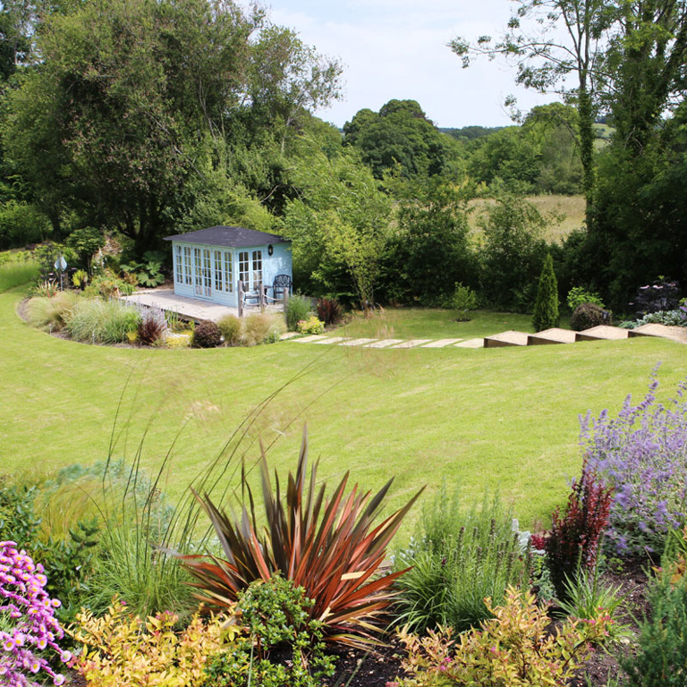 View down to summerhouse