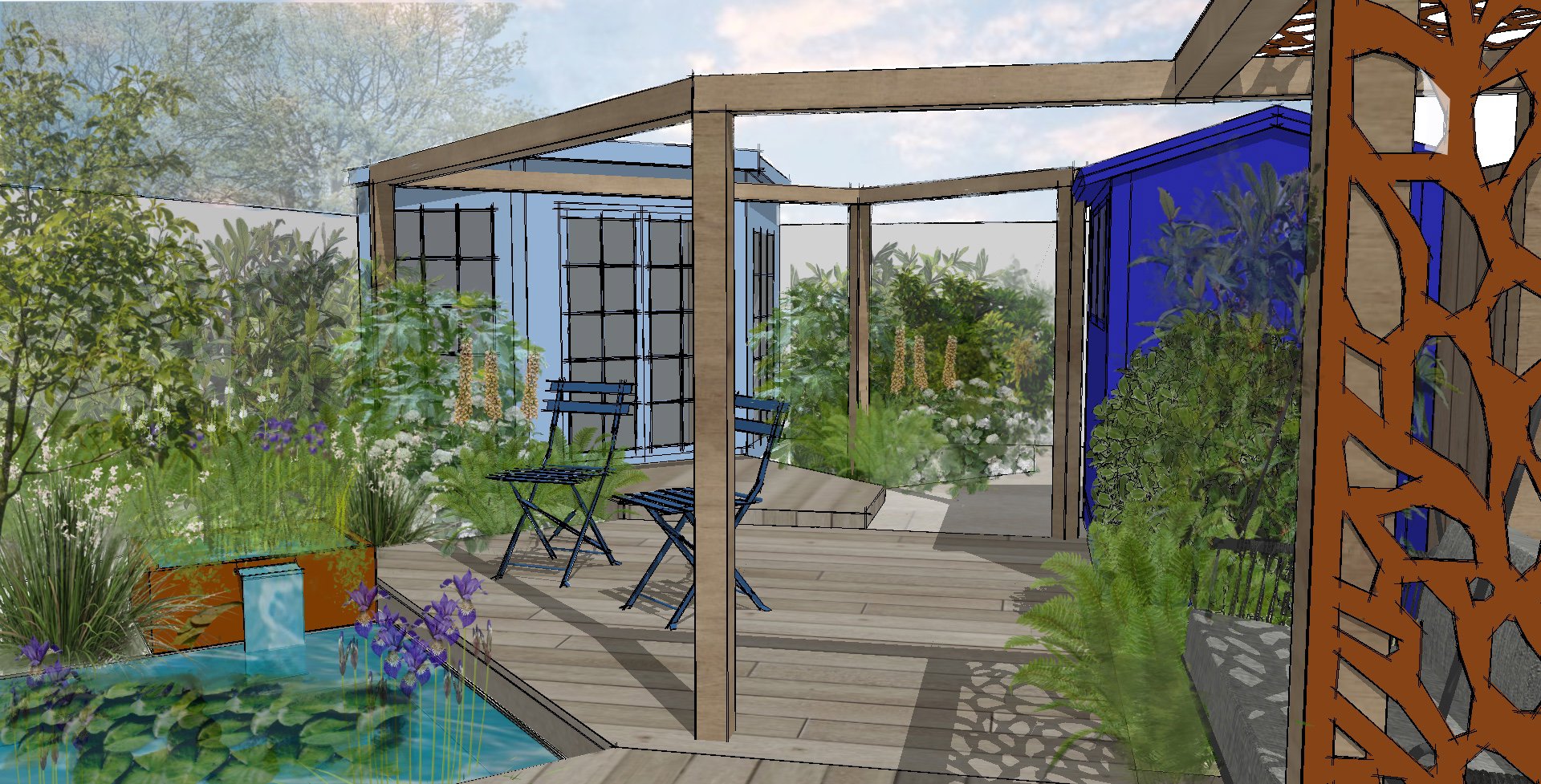 Deck & pond area