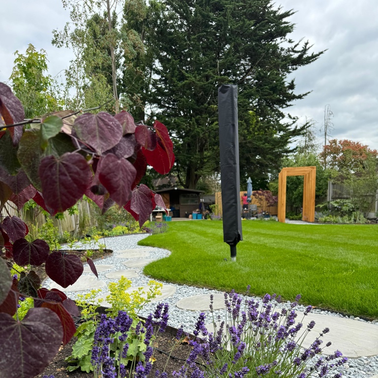 Flower bed and bespoke stepping stone pathway