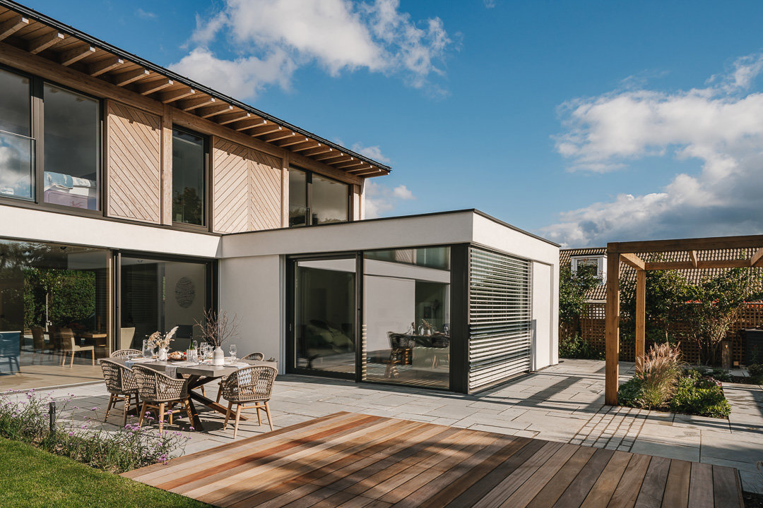 Raised deck and patio seating area
